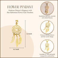 14K Yellow Gold Bohemian Flower Leaf Pendant Necklace