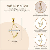 14K Two-Tone Gold Bow & Arrow Archery Pendant Necklace