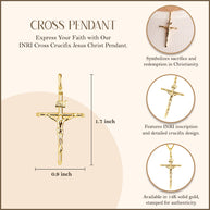 14K Yellow Gold INRI Cross Crucifix Jesus Christ Pendant Necklace