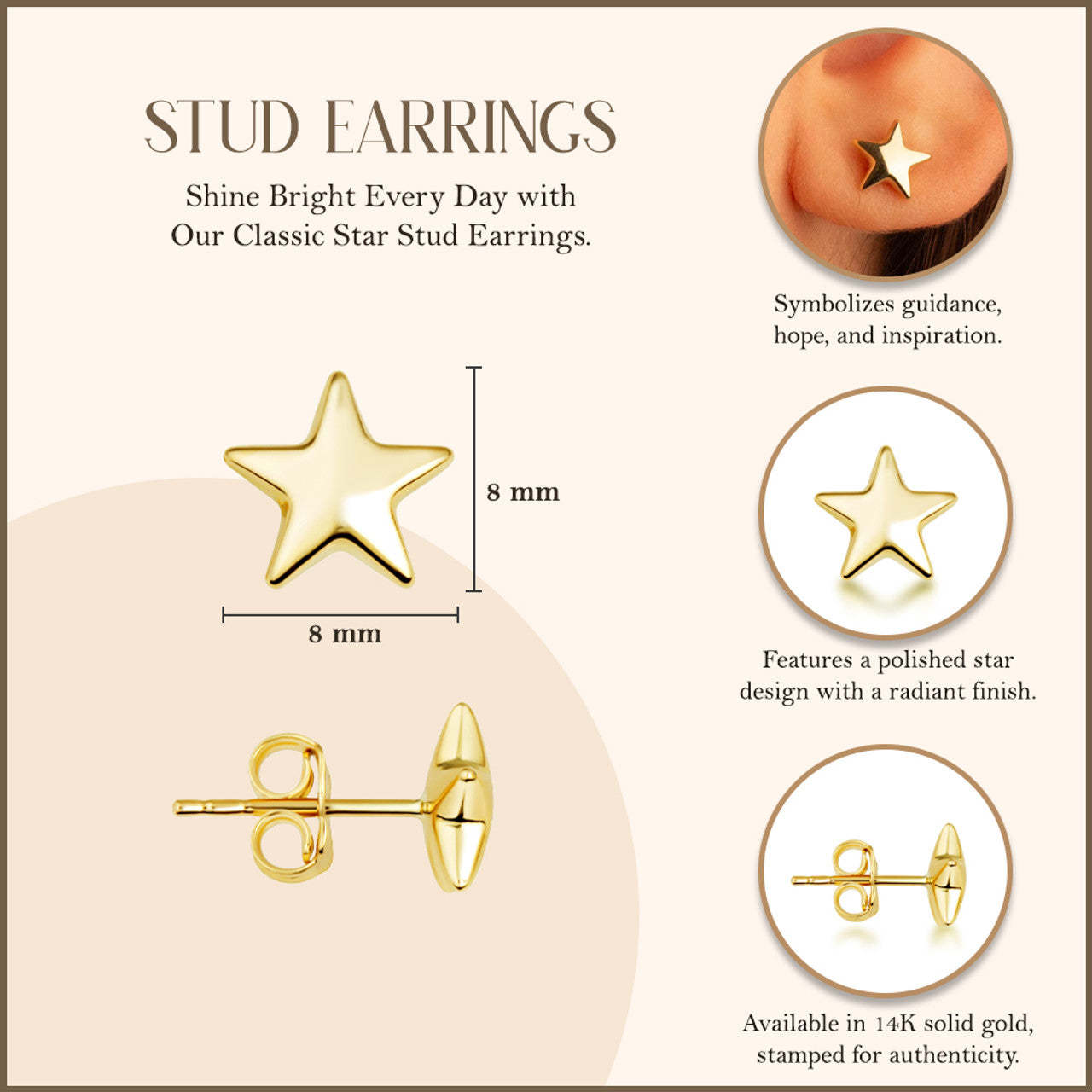 14K Gold Star Stud Earrings