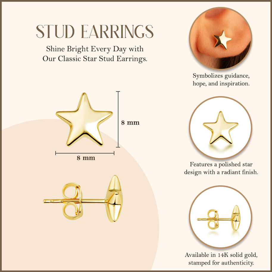 14K Gold Star Stud Earrings