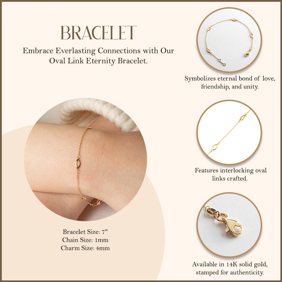 14K Yellow Gold Oval Link Eternity Bracelet 7