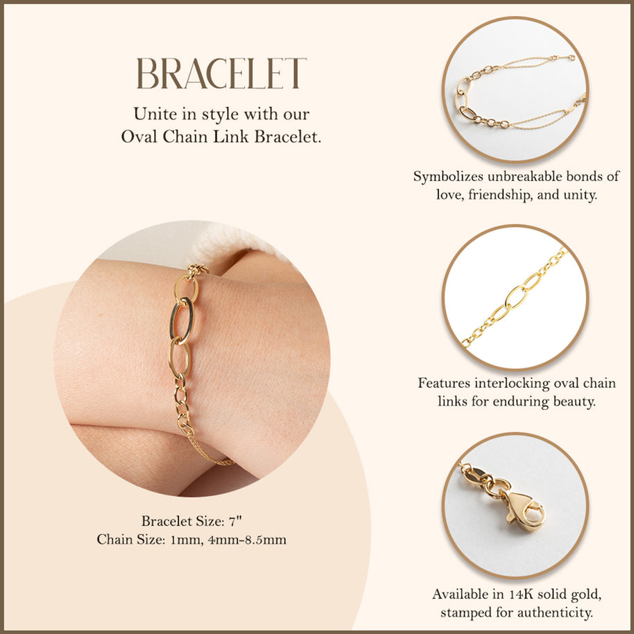14K Yellow Gold Oval Chain Link Love Knot Bracelet 7