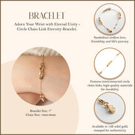 14K Yellow Gold Circle Chain Link Love Knot Eternity Bracelet 7