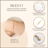 14K Yellow Gold Infinity Eternity Charm Bracelet 7