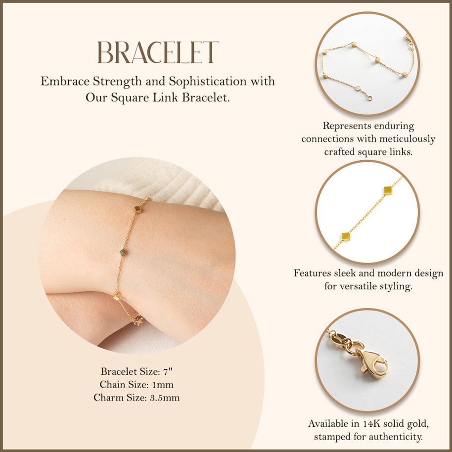 14K Yellow Gold Square Link Bracelet 7
