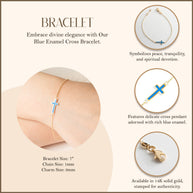 14K Yellow Gold Blue Enamel Cross Bracelet 7