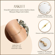 14K Yellow Gold Marquise Shape Link Anklet