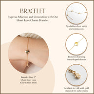 14K Yellow Gold Heart Love Charm Bracelet 7