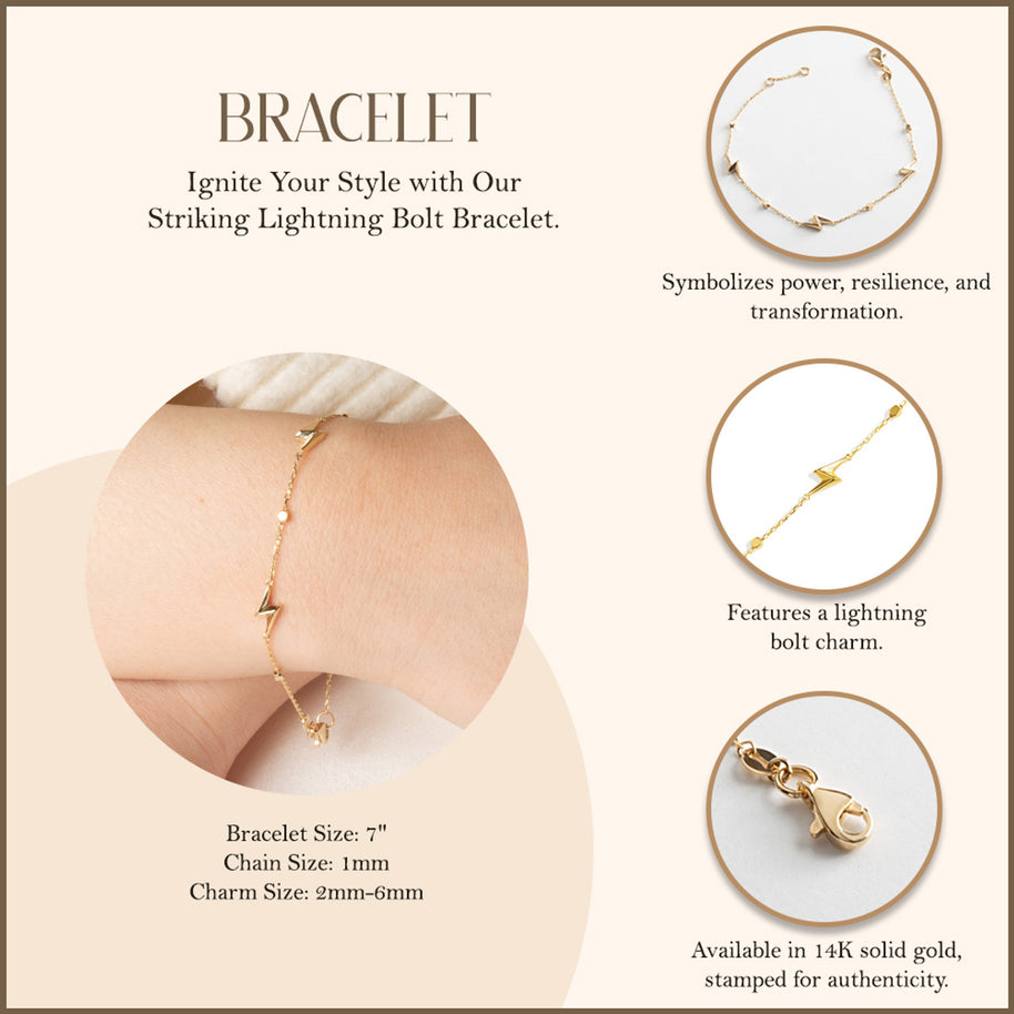 14K Yellow Gold Lightning Bolt Electric Bracelet 7
