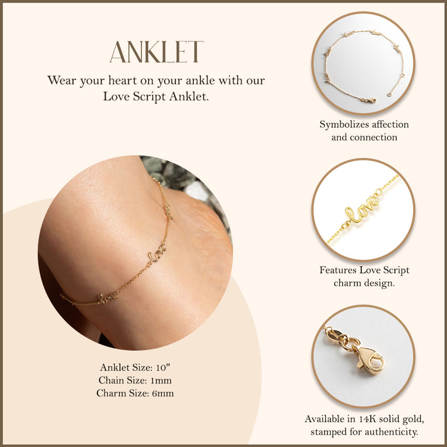 14K Yellow Gold Love Chain Link Anklet