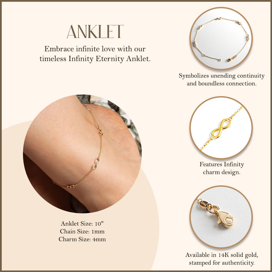 14K Yellow Gold Infinity Eternity Anklet