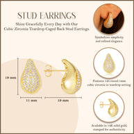 14K Yellow Gold Cubic Zirconia Teardrop Caged Back Stud Earrings