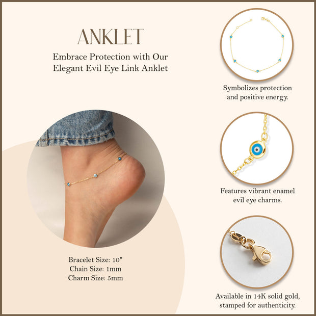 14K Yellow Gold Evil Eye Enamel Protection Anklet