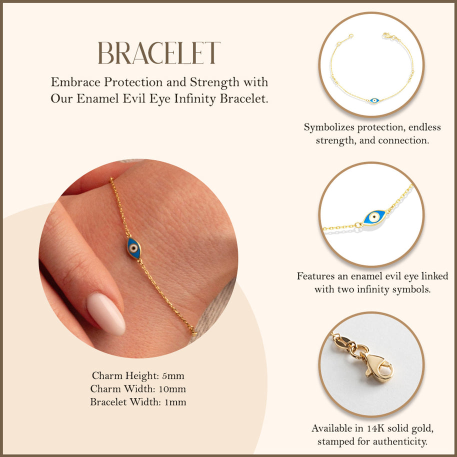 14k Solid Gold Enamel Evil Eye Infinity Bracelet