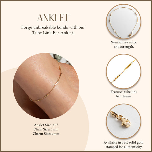 14K Yellow Gold Tube Link Bar Anklet