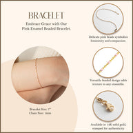 14K Yellow Gold Pink Enamel Beaded Bracelet 7