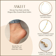14K Yellow Gold Blue Enamel Bead Anklet