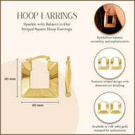 14K Yellow Gold Striped Square Hoop Diamond Cut Earrings
