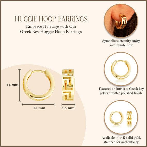 Greek Key Hoop Earrings in 14K Gold