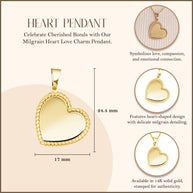 14K Yellow Gold Milgrain Heart Love Charm Pendant Necklace
