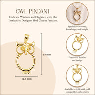 14K Yellow Gold Wise Owl Lucky Charm Pendant Necklace