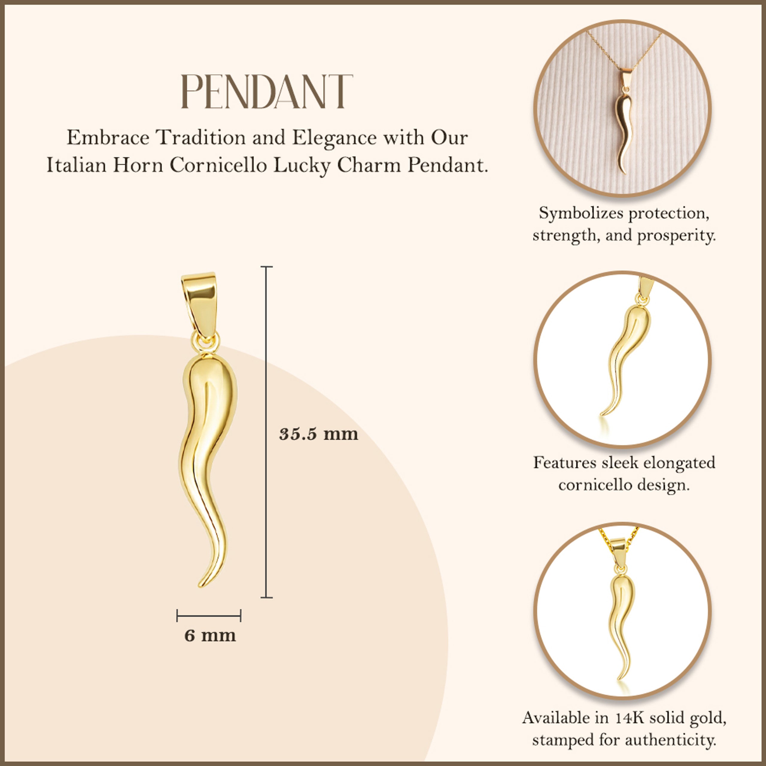14K Gold Cornicello Italian Horn Pendant Necklace