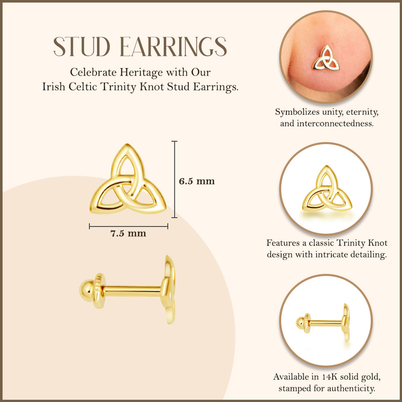 Trinity Knot Earrings in 14K Gold