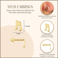 Music Note Stud Earrings in 14K Gold