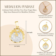 Two-Tone Gold Communion Nativity Diamond Cut Medallion Pendant Necklace