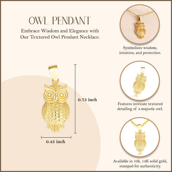 Yellow Gold Owl Pendant Necklace