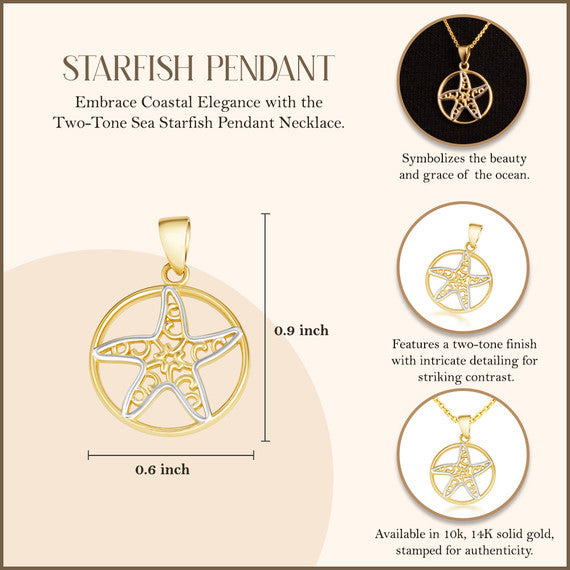 Two-Tone Gold Sea Starfish Pendant Necklace