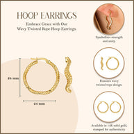 14K Yellow Gold Wavy Twisted Rope Hoop Earrings