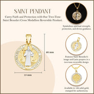 Two-Tone Gold Saint Benedict Cross Medallion Reversible Pendant Necklace