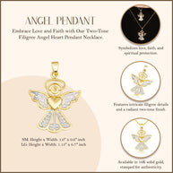 Two-Tone Gold Filigree Angel Heart Pendant Necklace