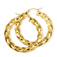 14K Yellow Gold Diamond Cut Twist Hoop Earrings 5.5mm x 37mm