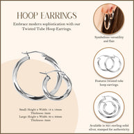 .925 Sterling Silver Twisted Tube Hoop Earrings (Available in Small/Large)