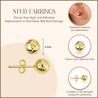 14K Yellow Gold Diamond Cut Round Ball Stud Earrings