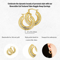 14K Yellow Gold Diamond Cut Textured Chunky Hoop Earrings