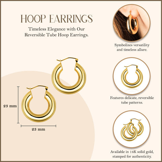 14K Yellow Gold Classic Tube Hoop Earrings