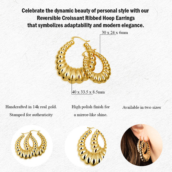 Yellow Gold Croissant Hoop Earrings (Available in Small/Large)