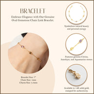 14K Yellow Gold Genuine Oval Gemstone Chain Link Bracelet