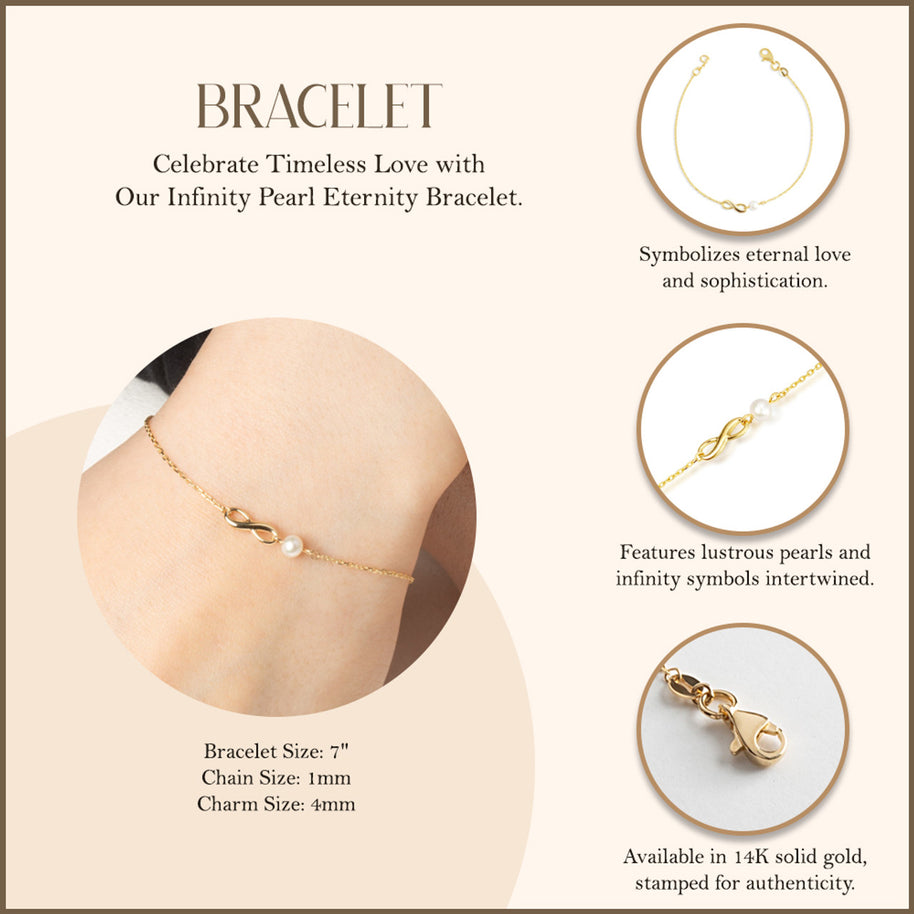 14K Yellow Gold Infinity Pearl Gemstone Eternity Bracelet