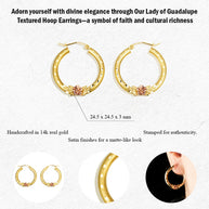 Prev Next Two-Tone Gold Diamond Cut Rose Flower Satin Finish Hoop Earrings