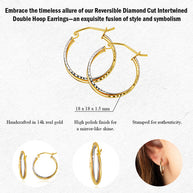14K Two-Tone Gold Diamond Cut Interlocking Double Hoop Earrings