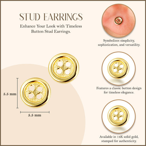 14K Yellow Gold Button Stud Earrings