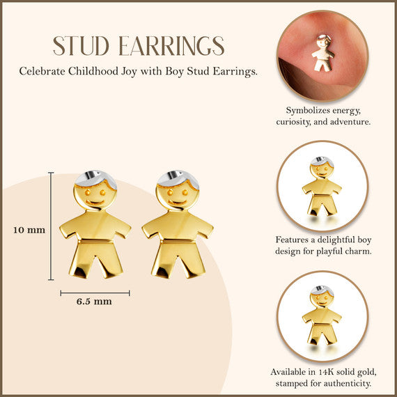 14K Yellow Gold Boy Stud Earrings