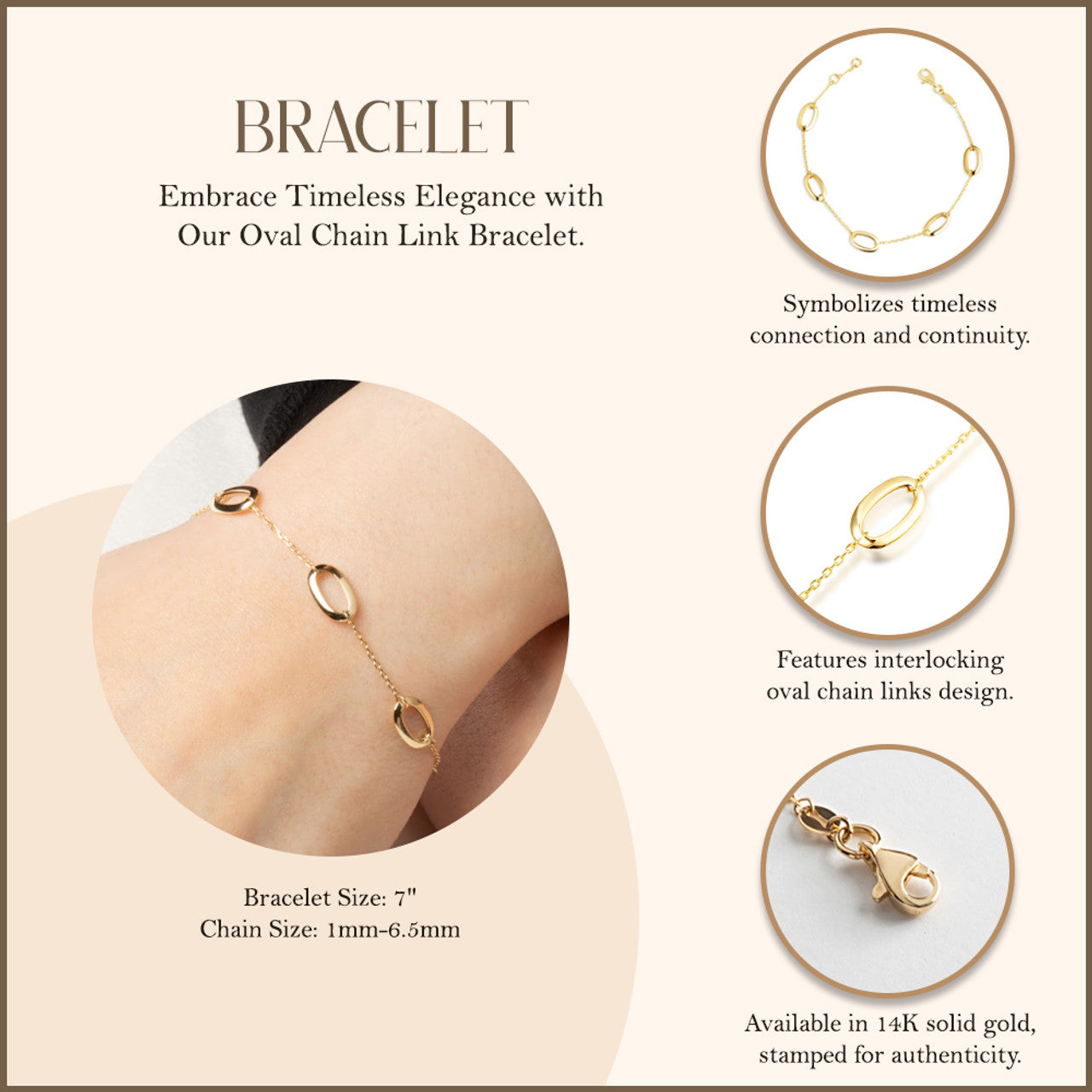 14K Yellow Gold Oval Chain Link Eternity Bracelet