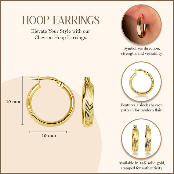 14K Yellow Gold Chevron Hoop Earrings
