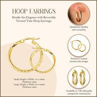 14K Yellow Gold Reversible Twisted Tube Hoop Earrings (Available in Small/Large)